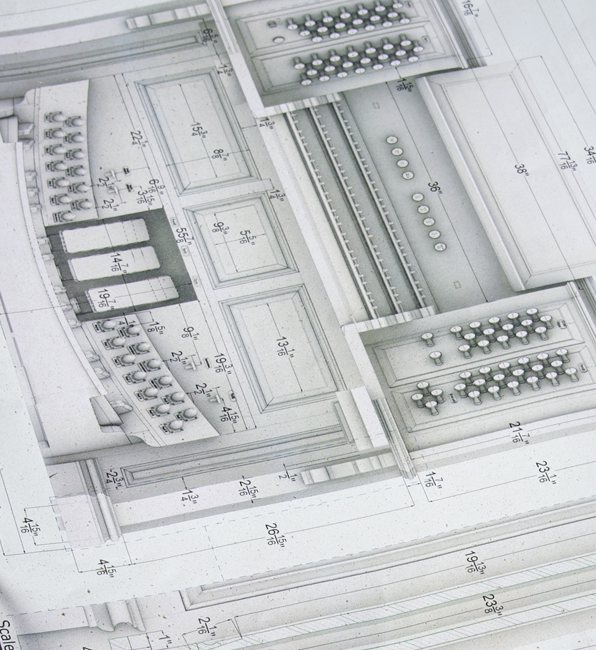 Detailed blueprint for custom cabinetry or built-in furniture